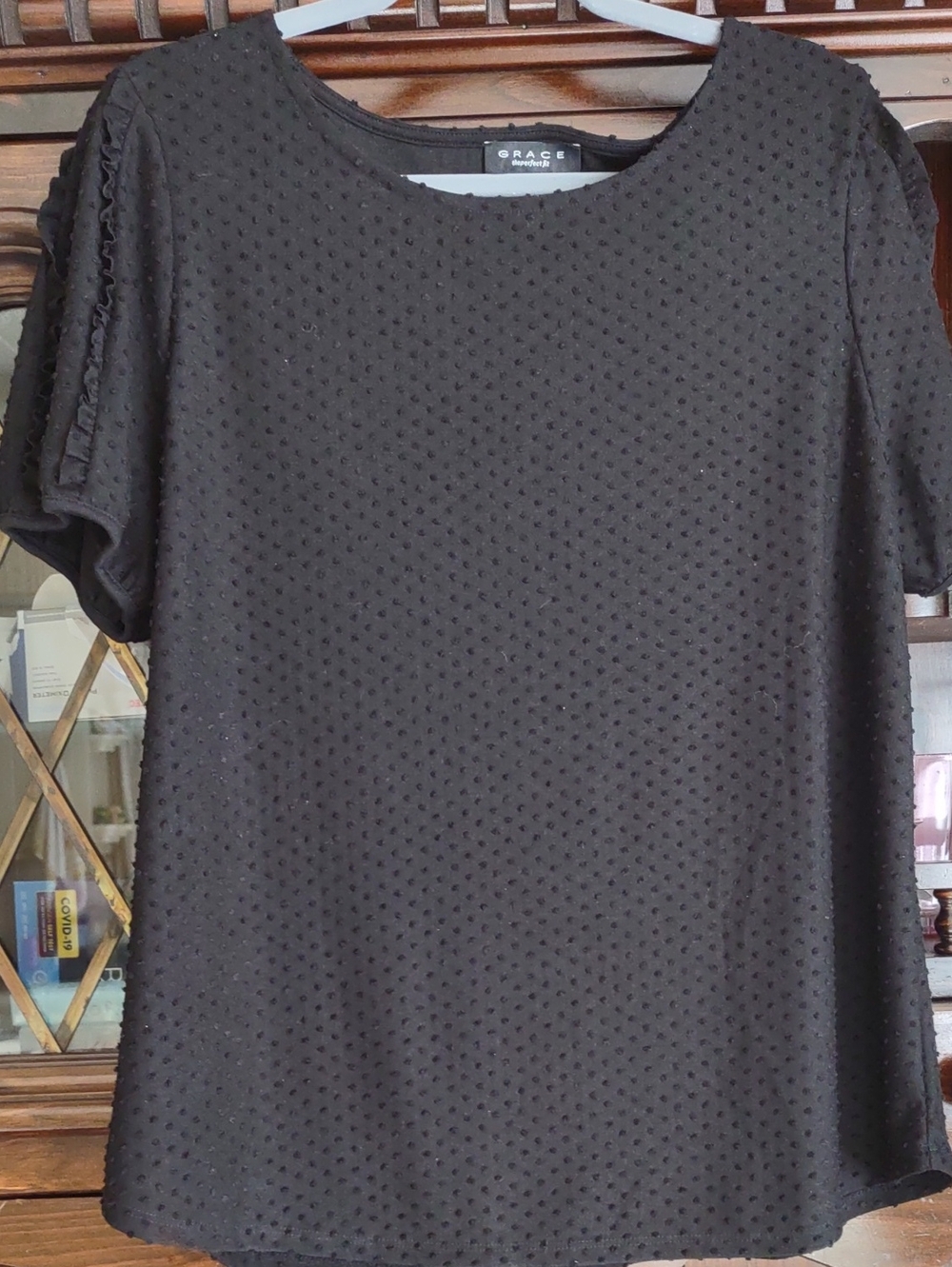 Grace Black Textured Short Sleeve Top
